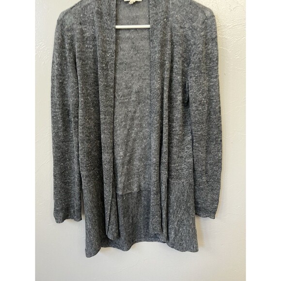 EILEEN FISHER Cardigan XS Organic Linen Slub Sheer Open Front Long Sleeve Gray - Picture 2 of 6